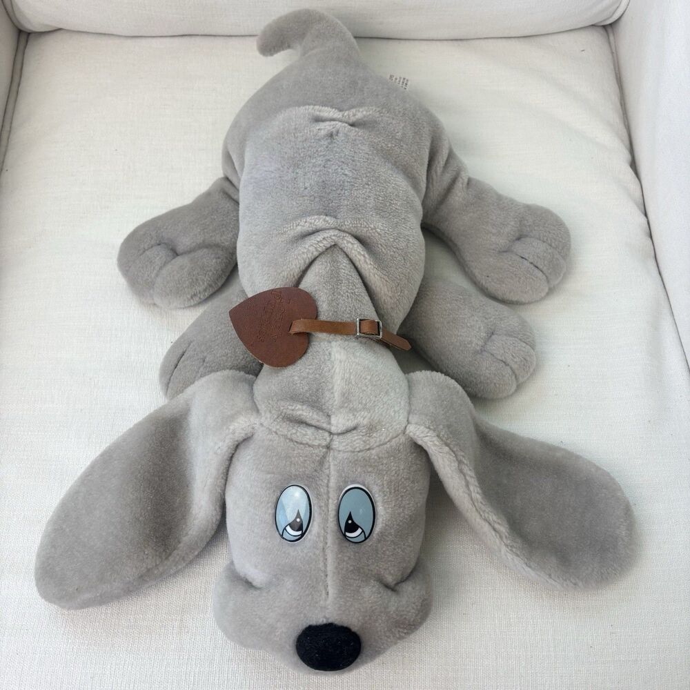 Vtg Little Lonely Puppies Plush Dog Gray Large 18” Size 80s Heart Collar JRL